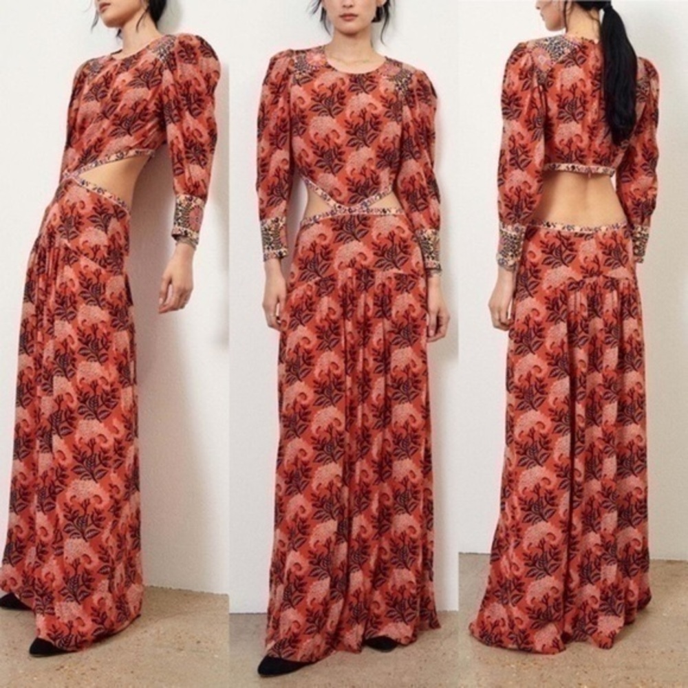 ba&sh Gabriel Cut Out Open Back Floral Print Maxi Dress